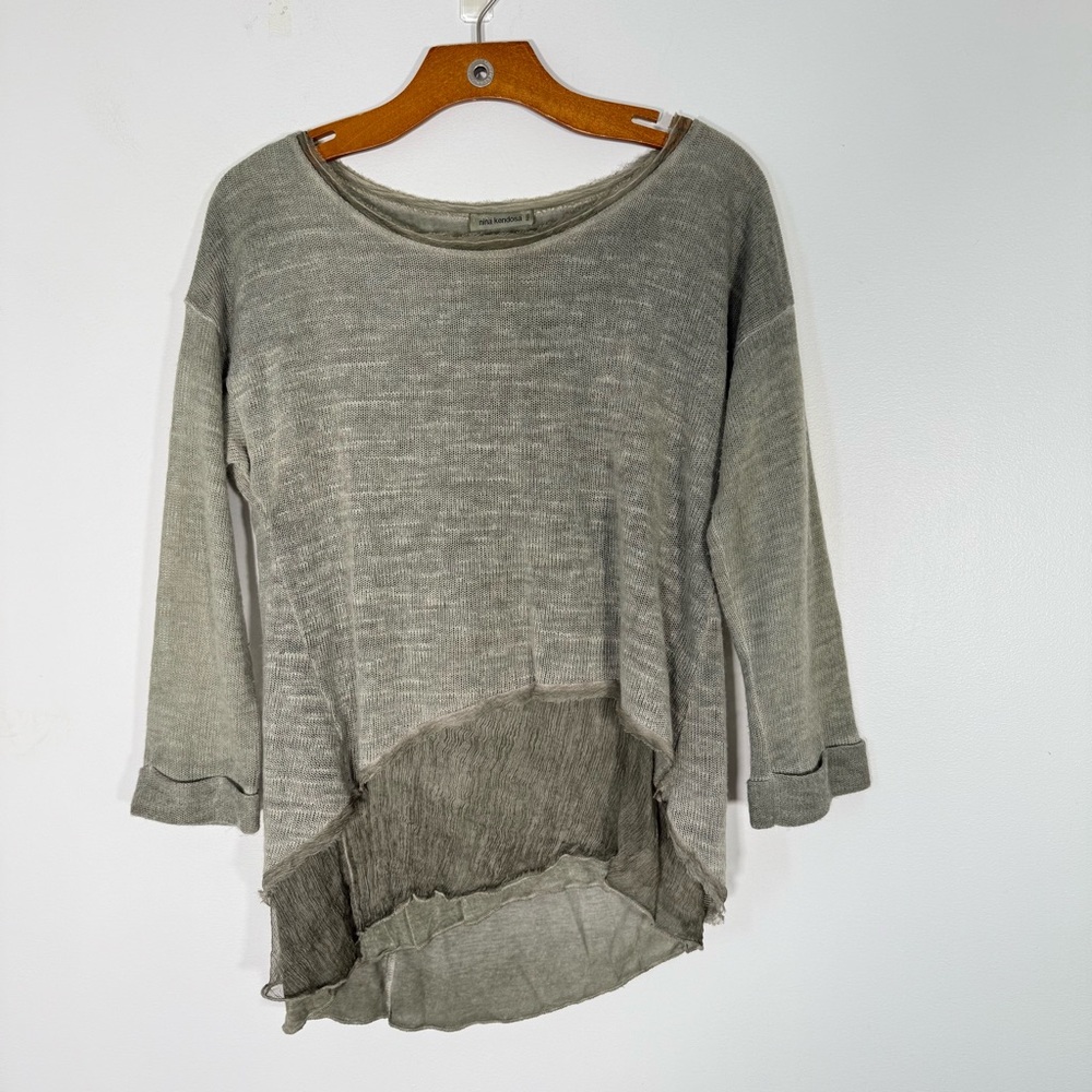 Nina Kendosa Green Layered Long Sleeve Open Knit Sweater Goblin Woodland Forest